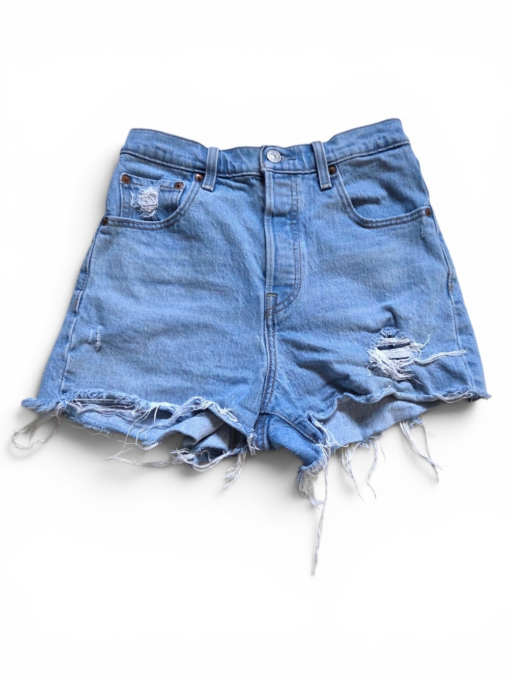 ​Levi’s Premium Ribcage High Waisted Distressed Denim Shorts Light Wash Size 26